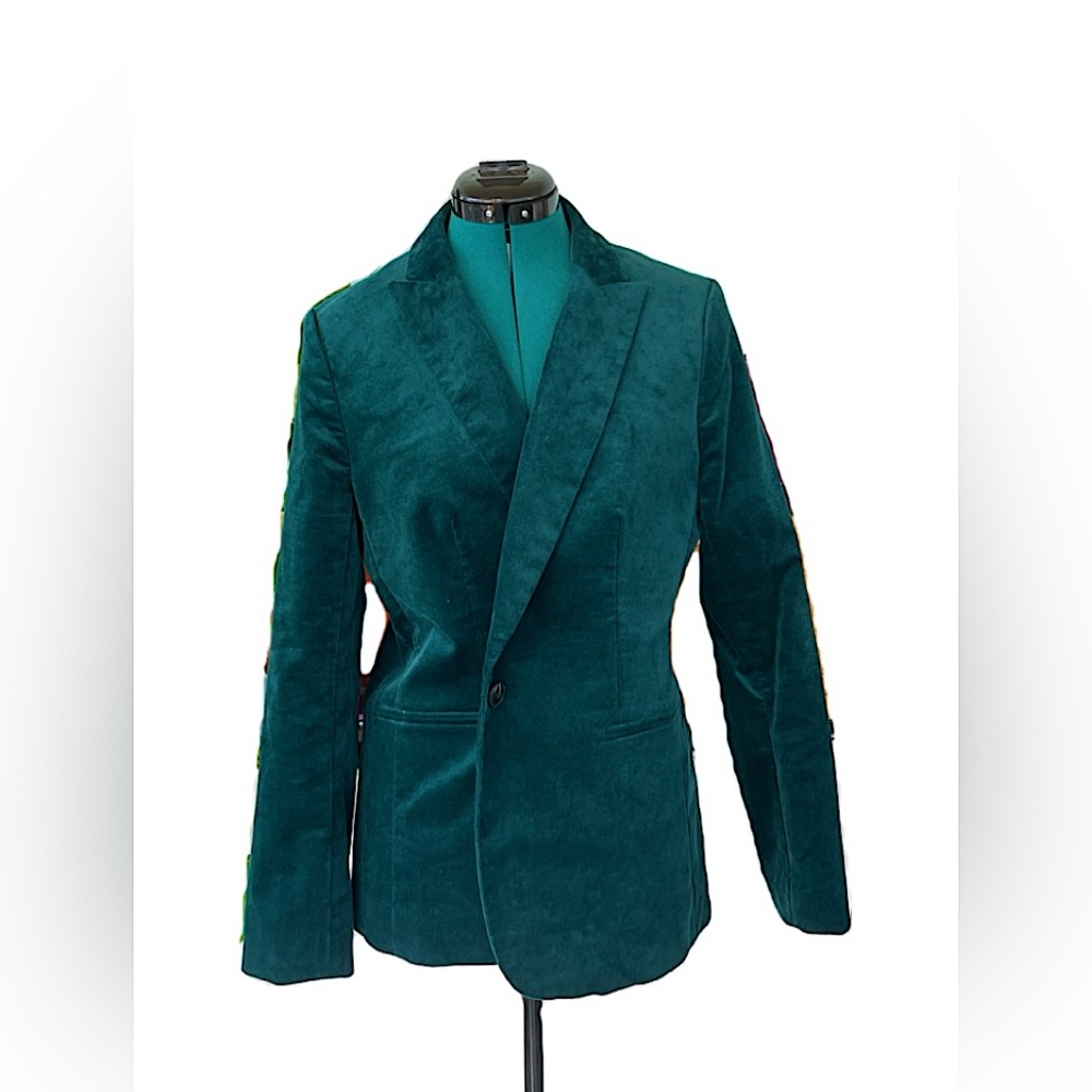 NWOT J. CREW High End Velveteen Teal Emerald Double Breasted Blazer #BC800 Sz 12